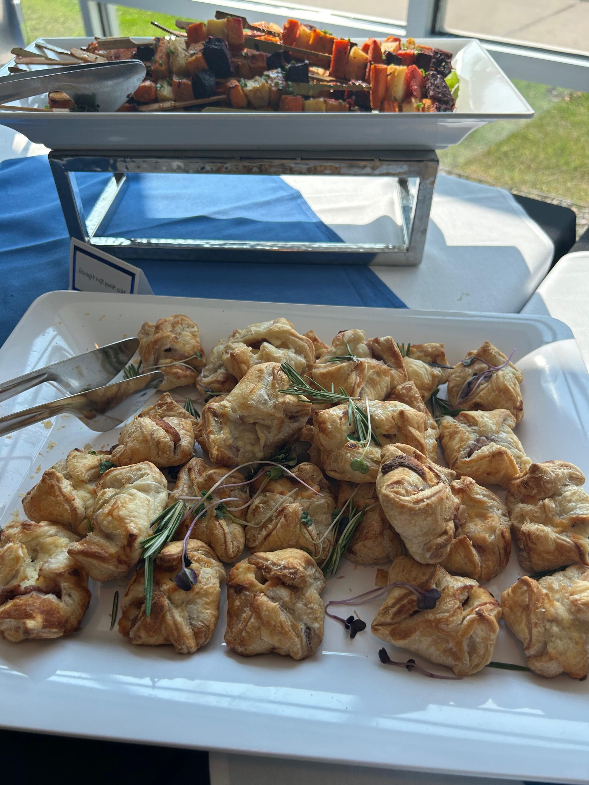 Beef Wellington bites and vegetable skewers